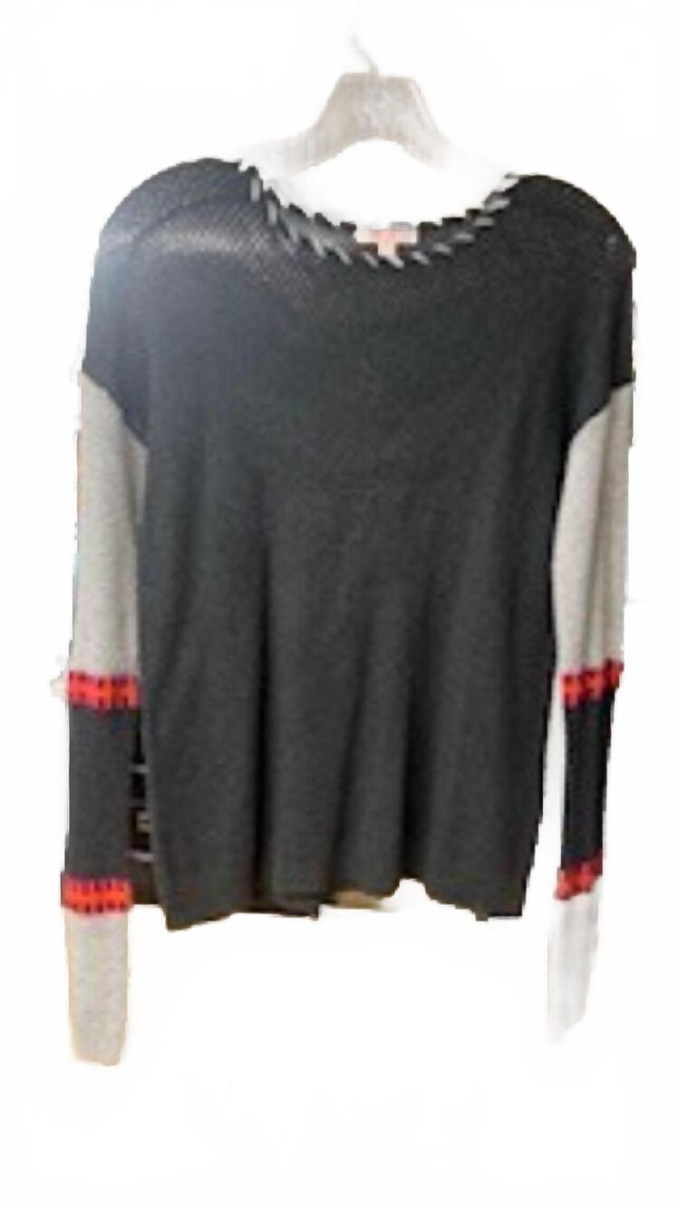 NEW LISA TODD women's cross stitch waffle sweater in charcoal